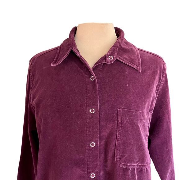 Faded Glory Burgundy Brushed Velvet Snap Front Shirt Size 14W/16W Fall Winter - Picture 2 of 9